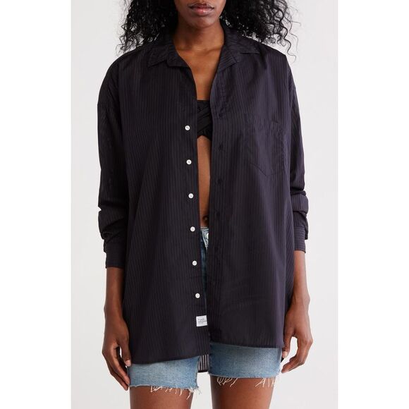 Frank & Eileen Shirley Stripe Oversize Button Up Shirt Black XS $268.00 - Picture 1 of 7